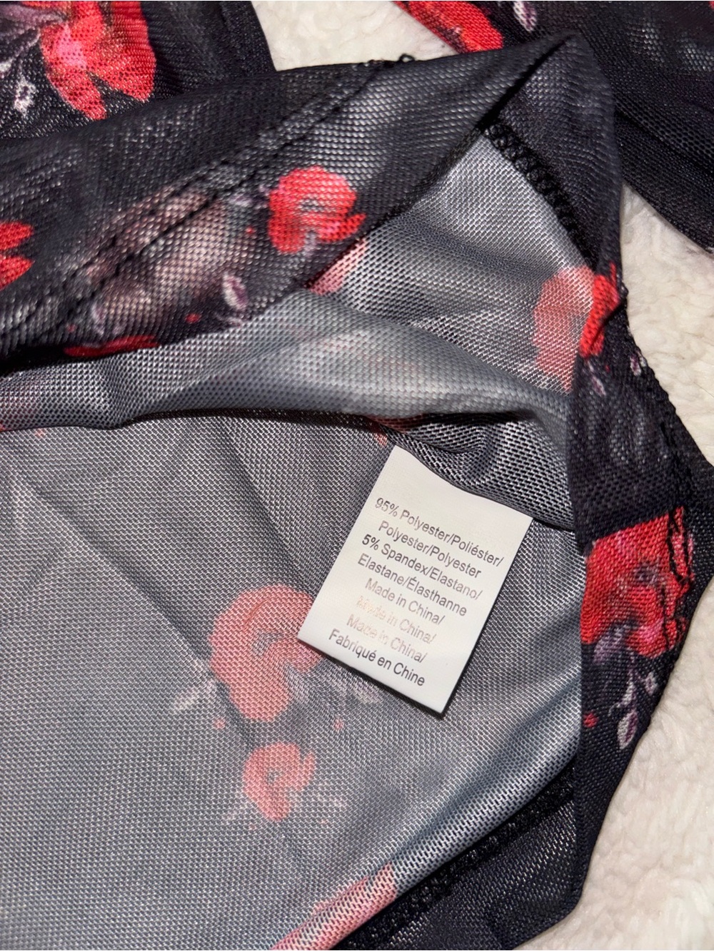 Avid Love Black Mesh Long Sleeve Crop Top with Red Floral Print - Picture 4 of 5